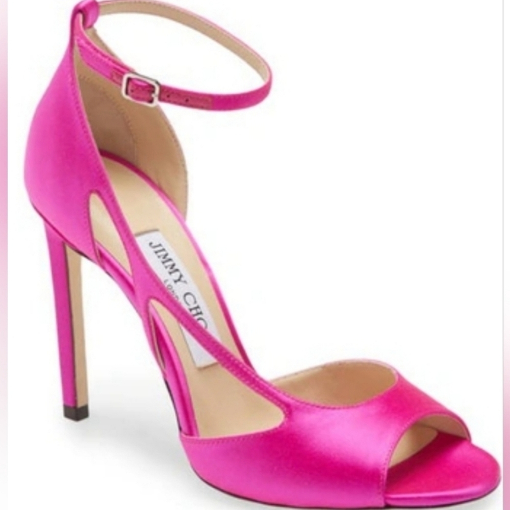 Jimmy Choo Liu 100 Ankle Strap Cut-Out Heels in Fuchsia, Size UK 36 (US 6)